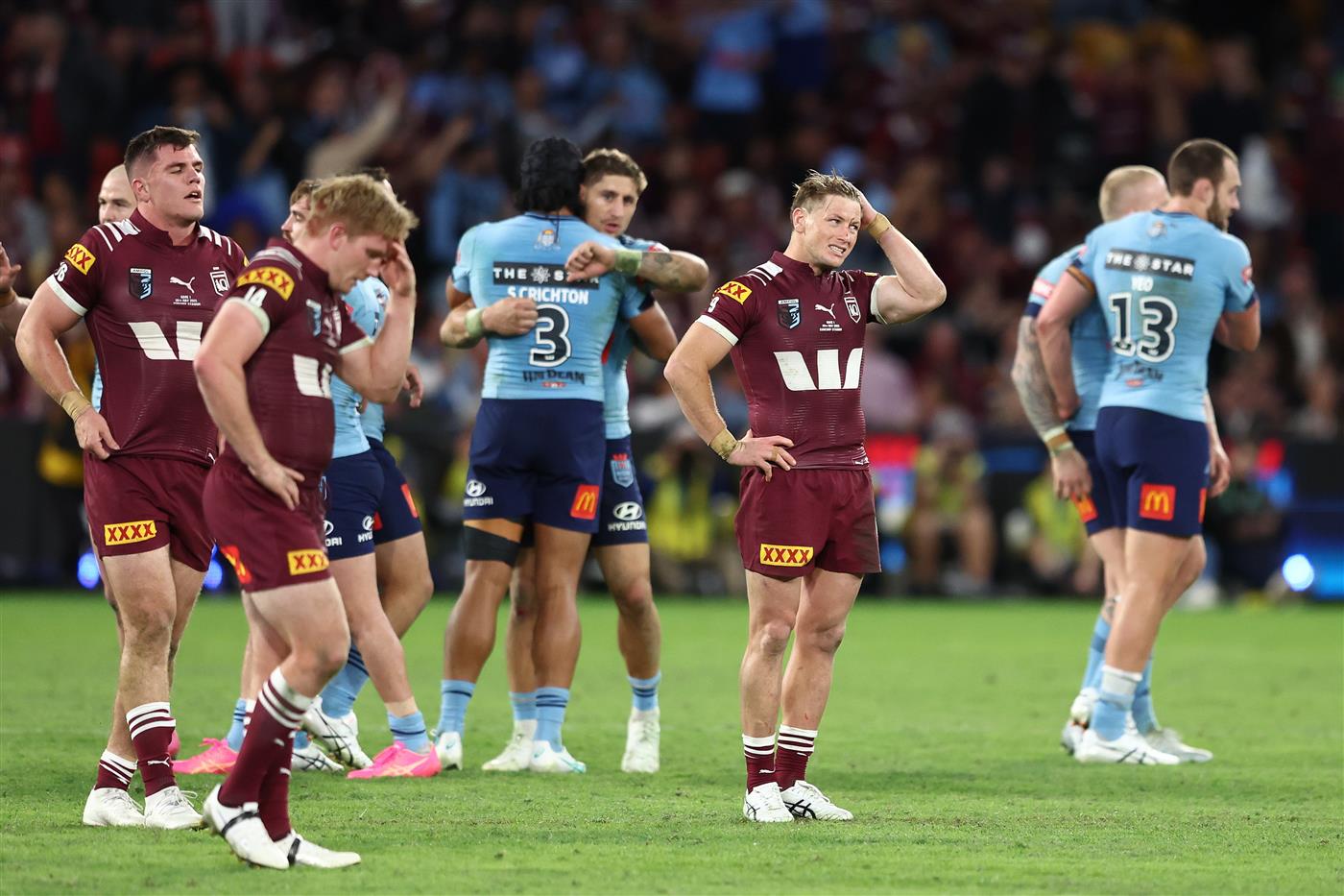 BRISBANE, AUSTRALIA - MAY 28: Harry Grant of the Maroons looks dejected after game one of the Men