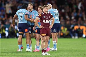 BRISBANE, AUSTRALIA - MAY 28: Harry Grant of the Maroons looks dejected after game one of the Men