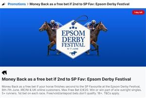 BoyleSports Offer - Money back if 2nd to the SP Fav during the Epsom Derby Festival