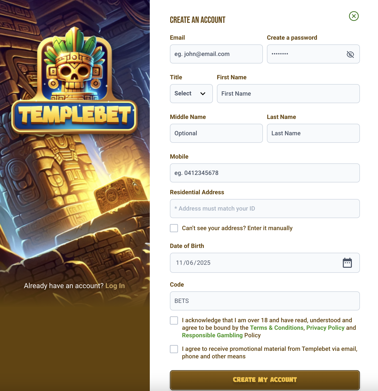 TempleBet Sign Up Code August 2026 - Register with exclusive code BETS