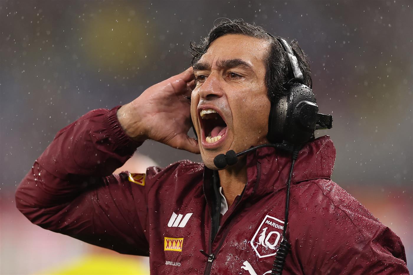 PERTH, AUSTRALIA - JUNE 18: Maroons assistant coach Johnathan Thurston reacts during game two of the Men