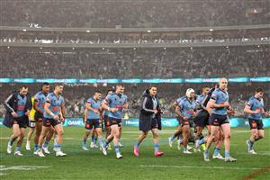 PERTH, AUSTRALIA - JUNE 18: The Blues run off the field at half-time during game two of the Men