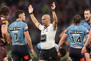 PERTH, AUSTRALIA - JUNE 18: Referee Ashley Klein signals during game two of the Men