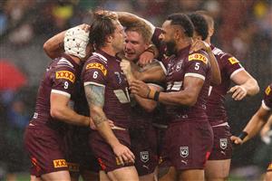 PERTH, AUSTRALIA - JUNE 18: Cameron Munster of the Maroons celebrates scoring a try during game two of the Men