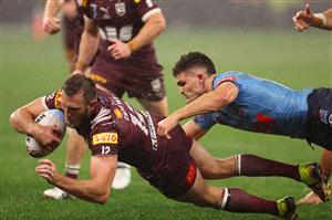 PERTH, AUSTRALIA - JUNE 18: Kurt Capewell of the Maroons scores a try during game two of the Men