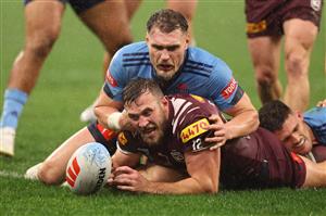 PERTH, AUSTRALIA - JUNE 18: Kurt Capewell of the Maroons scores a try during game two of the Men