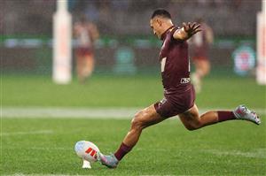 PERTH, AUSTRALIA - JUNE 18: Valentine Holmes of the Maroons attempts a conversion during game two of the Men