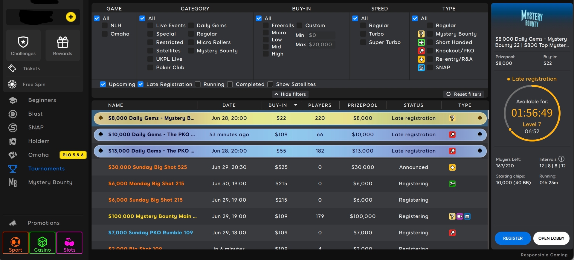 888poker tournament lobby