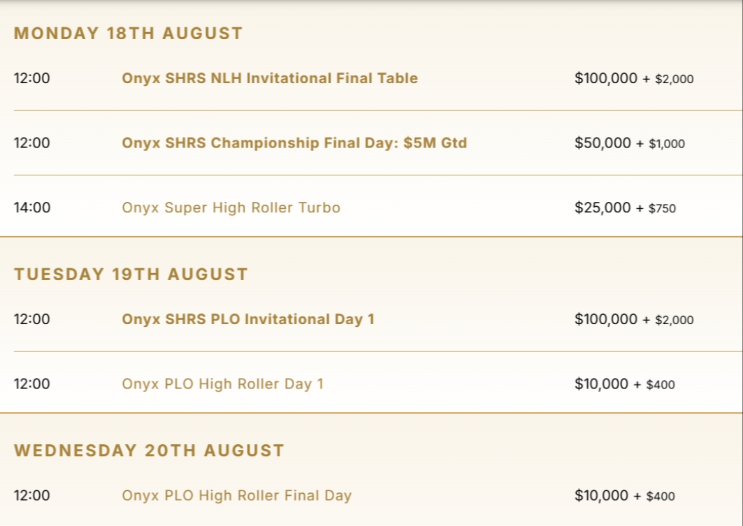 Onyx Super High Roller Series Onyx Super High Roller Series