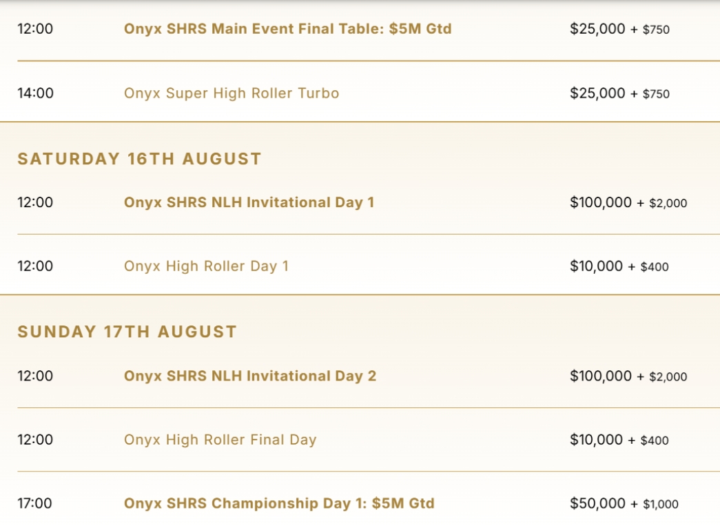 Onyx Super High Roller Series Onyx Super High Roller Series