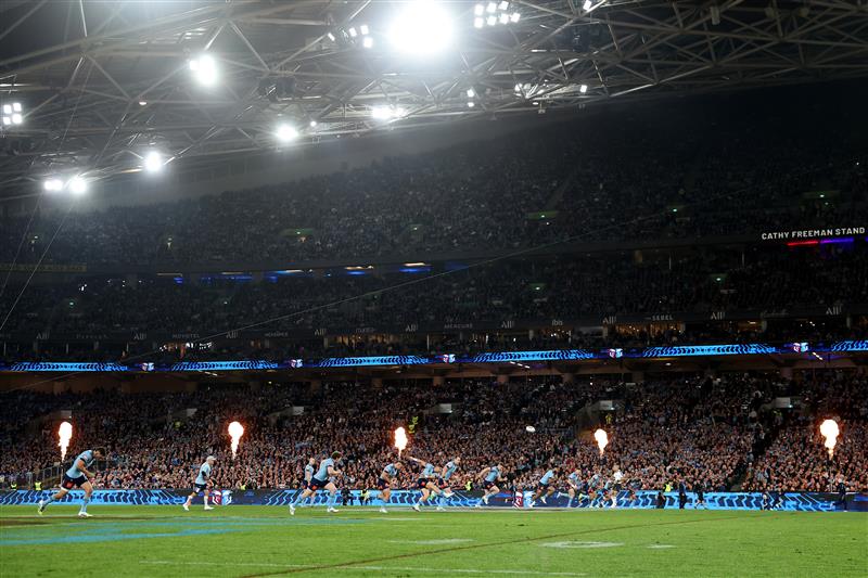 SYDNEY, AUSTRALIA - JULY 09: Blues kick off during game three of the Men