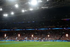 SYDNEY, AUSTRALIA - JULY 09: Blues kick off during game three of the Men