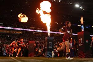 SYDNEY, AUSTRALIA - JULY 09: Cameron Munster of the Maroons leads the Maroons out for game three of the Men