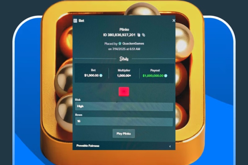 1M Stake Plinko Payout