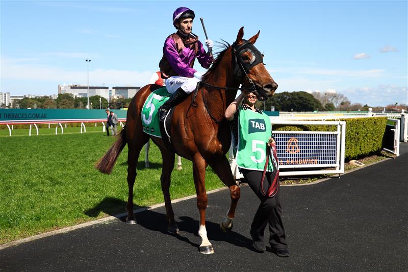 SYDNEY, AUSTRALIA - AUGUST 23:  Andrew Mallyon riding Neil win Race 2 TAB Highway Handicap during Sydney Racing at Royal Randwick Racecourse on August 23, 2025 in Sydney, Australia. (Photo by Jeremy Ng/Getty Images)