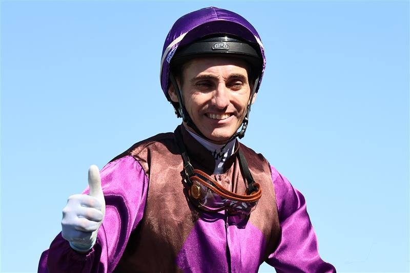 SYDNEY, AUSTRALIA - AUGUST 23:  Andrew Mallyon riding Neil win Race 2 TAB Highway Handicap during Sydney Racing at Royal Randwick Racecourse on August 23, 2025 in Sydney, Australia. (Photo by Jeremy Ng/Getty Images)