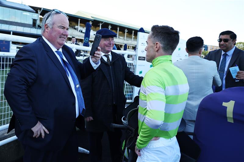 SYDNEY, AUSTRALIA - AUGUST 23: Trainer Brad Widdup looks on after Jay Ford riding  Savvy Hallie win Race 6 Sintoro Silver Shadow Stakes during Sydney Racing at Royal Randwick Racecourse on August 23, 2025 in Sydney, Australia. (Photo by Jeremy Ng/Getty Images)