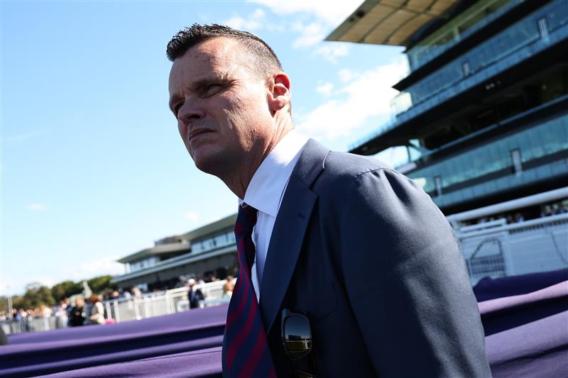 SYDNEY, AUSTRALIA - AUGUST 23: Trainer Joseph Pride looks on atChad Schofield riding Kerguelen win Race 4 Jersey Day Andrew Wisemantel during Sydney Racing at Royal Randwick Racecourse on August 23, 2025 in Sydney, Australia. (Photo by Jeremy Ng/Getty Images)