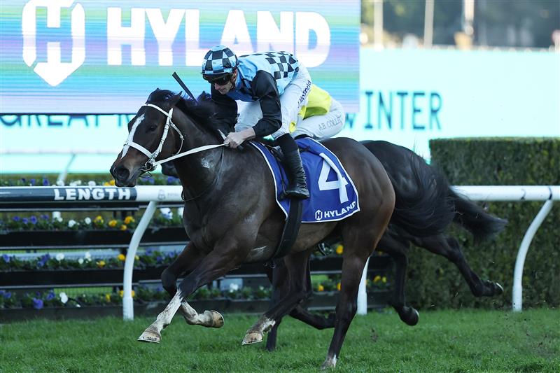 SYDNEY, AUSTRALIA - AUGUST 23: James McDonald riding Lazzura win Race 9 Hyland Race Colours Show County Quality during Sydney Racing at Royal Randwick Racecourse on August 23, 2025 in Sydney, Australia. (Photo by Jeremy Ng/Getty Images)