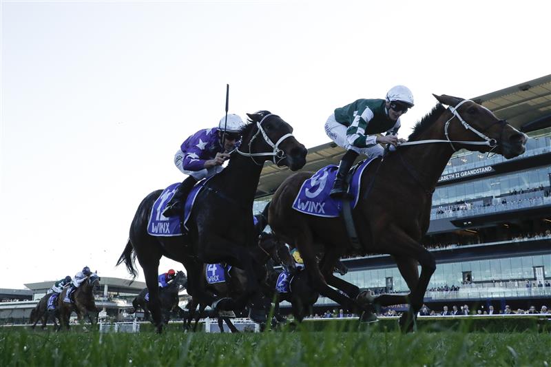 SYDNEY, AUSTRALIA - AUGUST 23: James McDonald riding  Via Sistina win Race 8 Winx Stakes during Sydney Racing at Royal Randwick Racecourse on August 23, 2025 in Sydney, Australia. (Photo by Jeremy Ng/Getty Images)