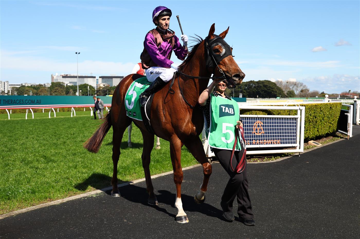 SYDNEY, AUSTRALIA - AUGUST 23:  Andrew Mallyon riding Neil win Race 2 TAB Highway Handicap during Sydney Racing at Royal Randwick Racecourse on August 23, 2025 in Sydney, Australia. (Photo by Jeremy Ng/Getty Images)