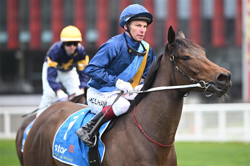 MELBOURNE, AUSTRALIA - AUGUST 30: Ben Melham after riding On Display to win Race 2, the Stow Robotics Handicap during Melbourne Racing at Caulfield Racecourse on August 30, 2025 in Melbourne, Australia. (Photo by Vince Caligiuri/Getty Images)