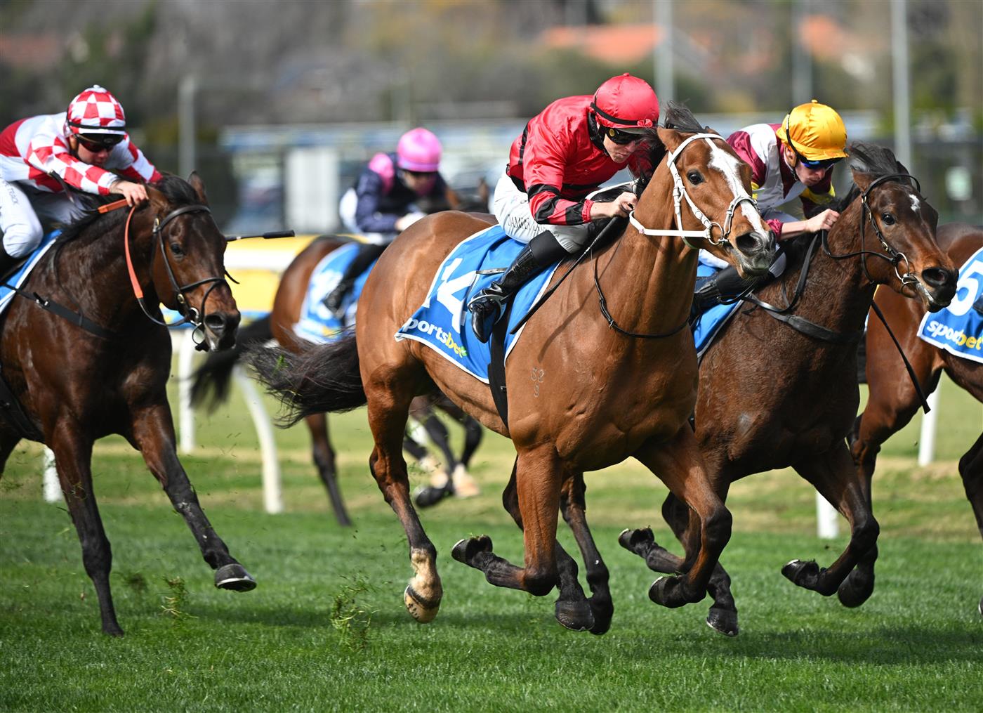 MELBOURNE, AUSTRALIA - AUGUST 30: Damian Lane riding Unlimited winning Race 1, the Sportsbet Get On Now Handicap during Melbourne Racing at Caulfield Racecourse on August 30, 2025 in Melbourne, Australia. (Photo by Vince Caligiuri/Getty Images)