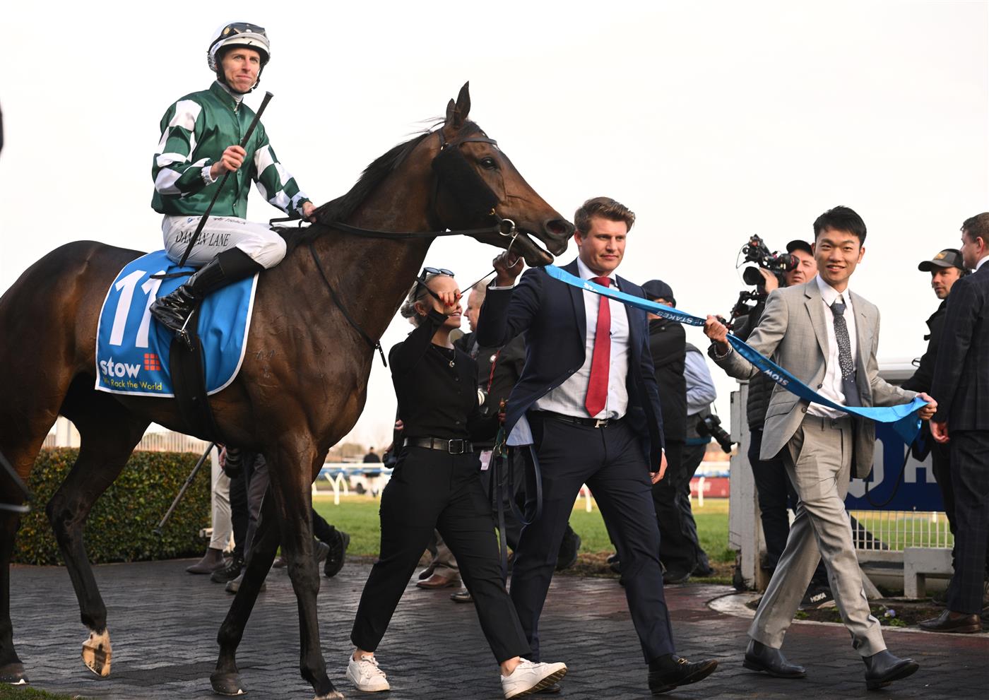 MELBOURNE, AUSTRALIA - AUGUST 30: Damian Lane riding Treasurethe Moment after winning Race 9, the Stow Storage Memsie Stakes during Melbourne Racing at Caulfield Racecourse on August 30, 2025 in Melbourne, Australia. (Photo by Vince Caligiuri/Getty Images)