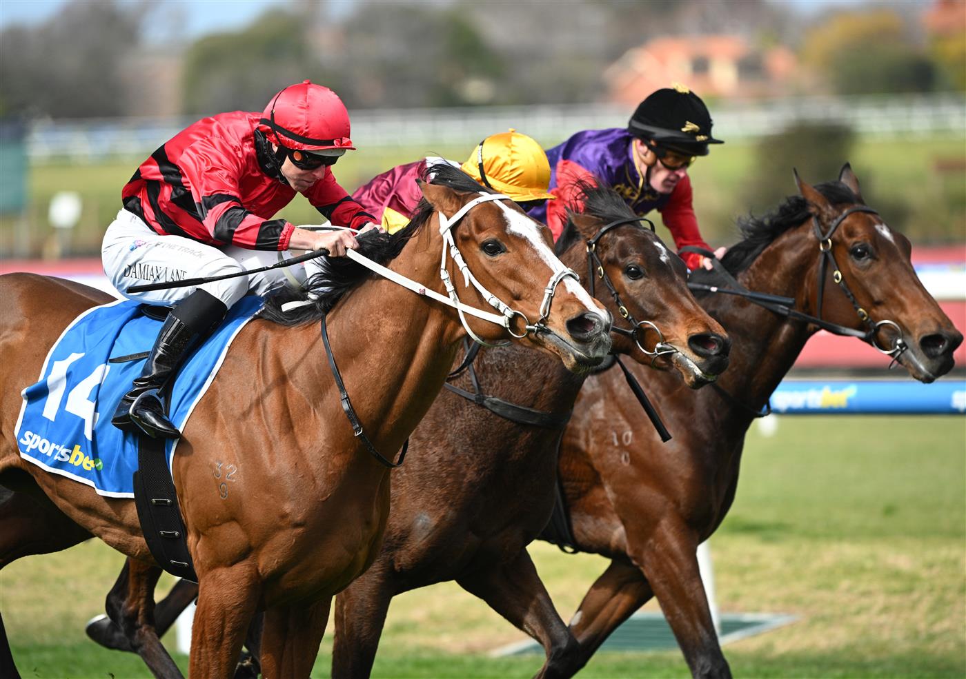 MELBOURNE, AUSTRALIA - AUGUST 30: Damian Lane riding Unlimited winning Race 1, the Sportsbet Get On Now Handicap during Melbourne Racing at Caulfield Racecourse on August 30, 2025 in Melbourne, Australia. (Photo by Vince Caligiuri/Getty Images)
