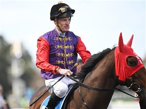 MELBOURNE, AUSTRALIA - AUGUST 30: Mark Zahra is seen riding Gilded Water in the royal colours in Race 1, the Sportsbet Get On Now Handicap  during Melbourne Racing at Caulfield Racecourse on August 30, 2025 in Melbourne, Australia. (Photo by Vince Caligiuri/Getty Images)