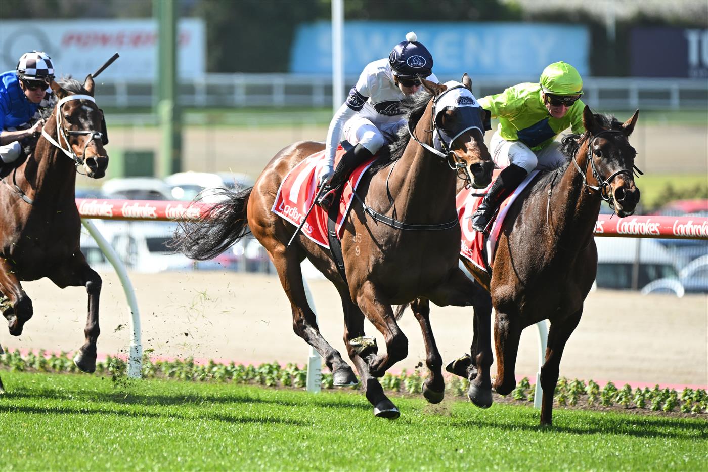 MELBOURNE, AUSTRALIA - SEPTEMBER 06: Luke Cartwright riding Rise To It winning Race 4, the Rexel Electrical Supplies Handicap during Melbourne Racing at Moonee Valley Racecourse on September 06, 2025 in Melbourne, Australia. (Photo by Vince Caligiuri/Getty Images)