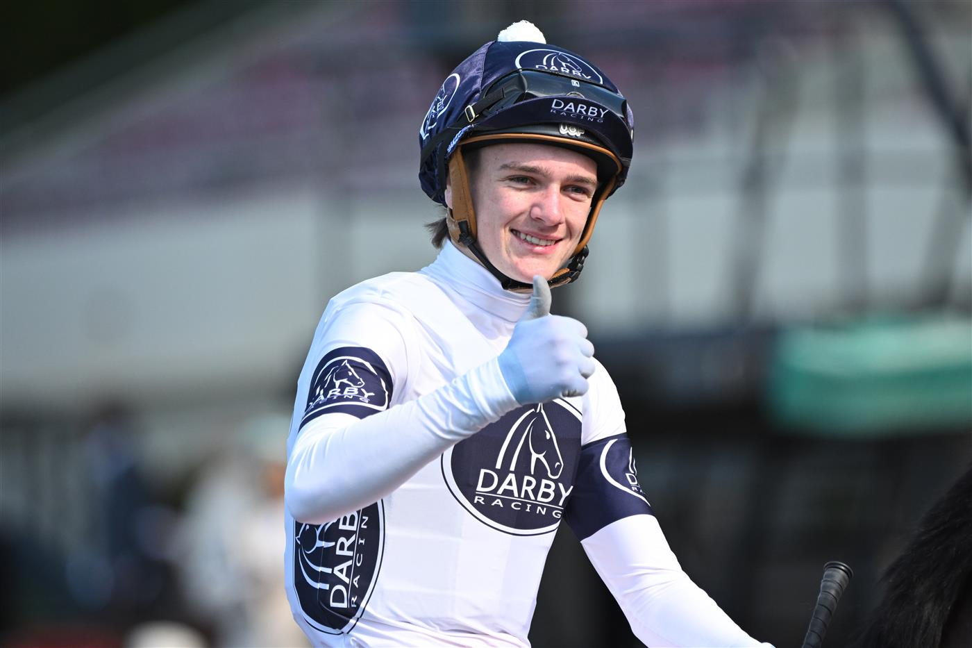 MELBOURNE, AUSTRALIA - SEPTEMBER 06: Luke Cartwright after riding Rise To It to win Race 4, the Rexel Electrical Supplies Handicap during Melbourne Racing at Moonee Valley Racecourse on September 06, 2025 in Melbourne, Australia. (Photo by Vince Caligiuri/Getty Images)