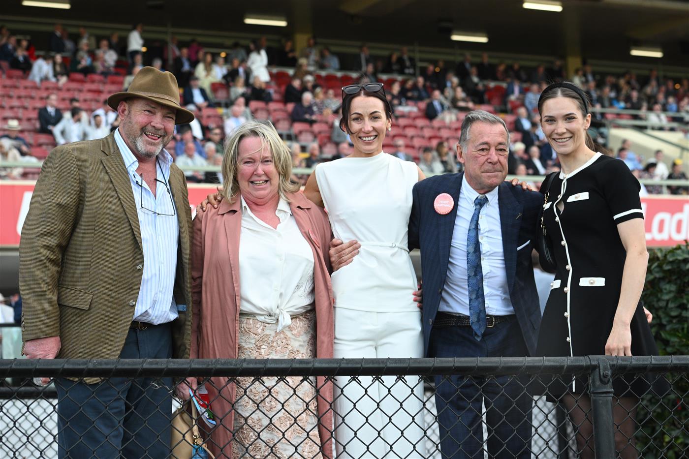 MELBOURNE, AUSTRALIA - SEPTEMBER 06: Trainers Peter Moody and Katherine Coleman pose with connections after Desert Lightning won Race 8, the Ranvet So You Think Stakes during Melbourne Racing at Moonee Valley Racecourse on September 06, 2025 in Melbourne, Australia. (Photo by Vince Caligiuri/Getty Images)