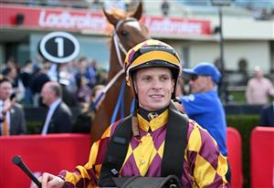 MELBOURNE, AUSTRALIA - SEPTEMBER 06: Zac Spain after  riding Alpha Sofie to win Race 7, the Musk Creek Farm Atlantic Jewel Stakes during Melbourne Racing at Moonee Valley Racecourse on September 06, 2025 in Melbourne, Australia. (Photo by Vince Caligiuri/Getty Images)