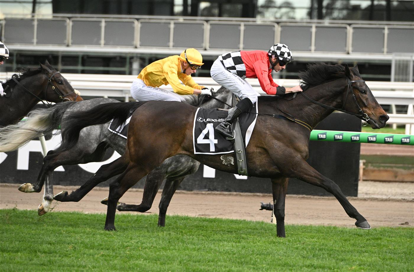 MELBOURNE, AUSTRALIA - SEPTEMBER 13: Declan Bates riding Revelare winning Race 7, the Lexus Archer Stakes during Melbourne Racing at Flemington Racecourse on September 13, 2025 in Melbourne, Australia. (Photo by Vince Caligiuri/Getty Images)