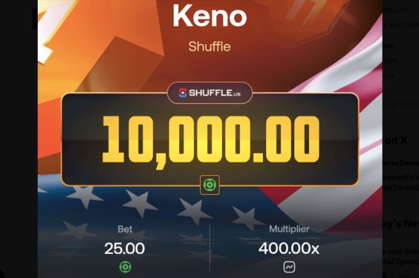 10,000 SC Keno Win at Shuffle.us
