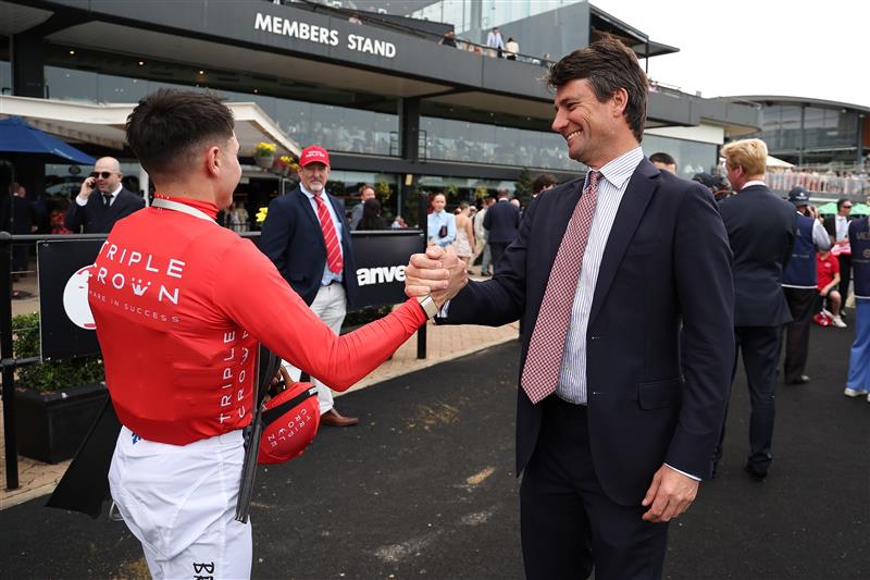 SYDNEY, AUSTRALIA - SEPTEMBER 27: Braith Nock riding Sir Artie win Race 5 Toyota Forklifts during Sydney Racing at Rosehill Gardens on September 27, 2025 in Sydney, Australia. (Photo by Jeremy Ng/Getty Images)