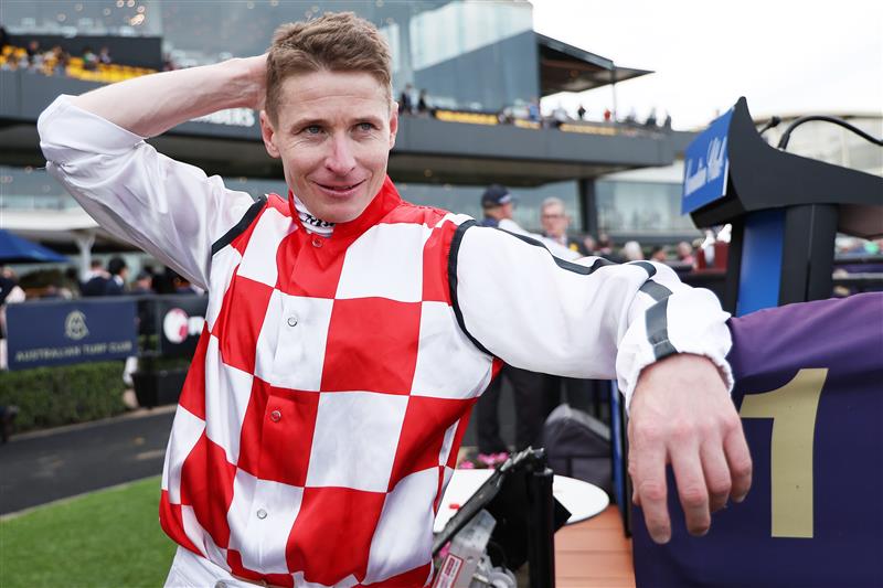 SYDNEY, AUSTRALIA - SEPTEMBER 27: James McDonald riding Waterford  win Race 9 Canadian Club Shannon Stakes during Sydney Racing at Rosehill Gardens on September 27, 2025 in Sydney, Australia. (Photo by Jeremy Ng/Getty Images)