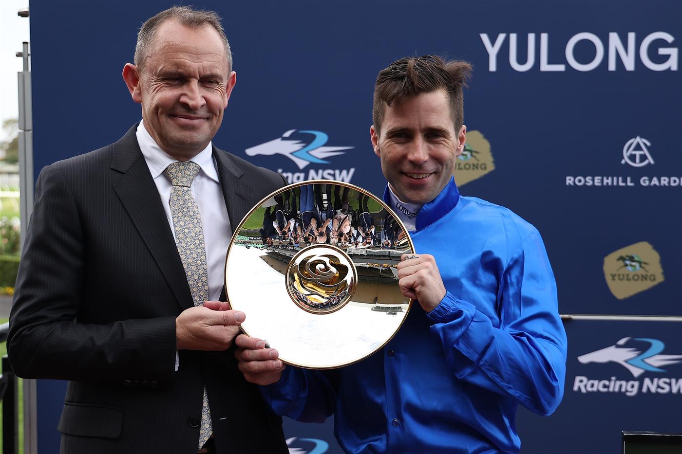 SYDNEY, AUSTRALIA - SEPTEMBER 27: Adam Hyeronimus
  riding Beiwacht win Race 8 Yulong Golden Rose during Sydney Racing at Rosehill Gardens on September 27, 2025 in Sydney, Australia. (Photo by Jeremy Ng/Getty Images)