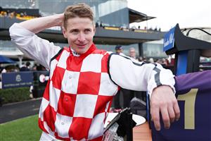 SYDNEY, AUSTRALIA - SEPTEMBER 27: James McDonald riding Waterford  win Race 9 Canadian Club Shannon Stakes during Sydney Racing at Rosehill Gardens on September 27, 2025 in Sydney, Australia. (Photo by Jeremy Ng/Getty Images)