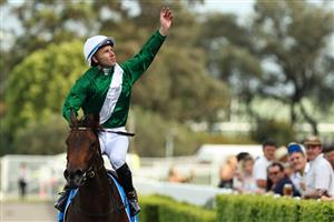 SYDNEY, AUSTRALIA - SEPTEMBER 27: Tommy Berry
 riding Manaal win Race 7 Racing And Sports Golden Pendant during Sydney Racing at Rosehill Gardens on September 27, 2025 in Sydney, Australia. (Photo by Jeremy Ng/Getty Images)