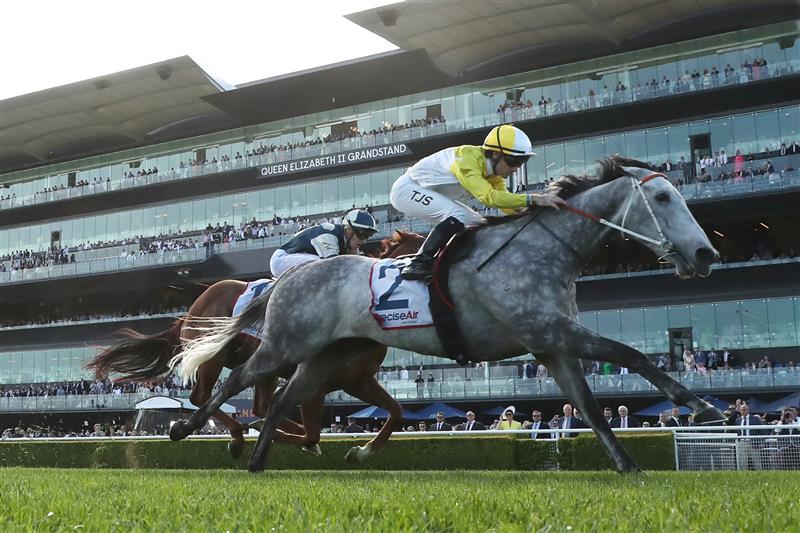 SYDNEY, AUSTRALIA - OCTOBER 04: Tyler Schiller riding Briasa 
 win Race 7 Precise Air Premiere Stakes during Sydney Racing at Royal Randwick Racecourse on October 04, 2025 in Sydney, Australia. (Photo by Jeremy Ng/Getty Images)