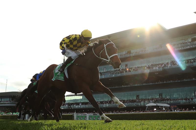 SYDNEY, AUSTRALIA - OCTOBER 04: Kerrin McEvoy riding Autumn Glow win Race 8 TAB Epsom Handicap  during Sydney Racing at Royal Randwick Racecourse on October 04, 2025 in Sydney, Australia. (Photo by Jeremy Ng/Getty Images)