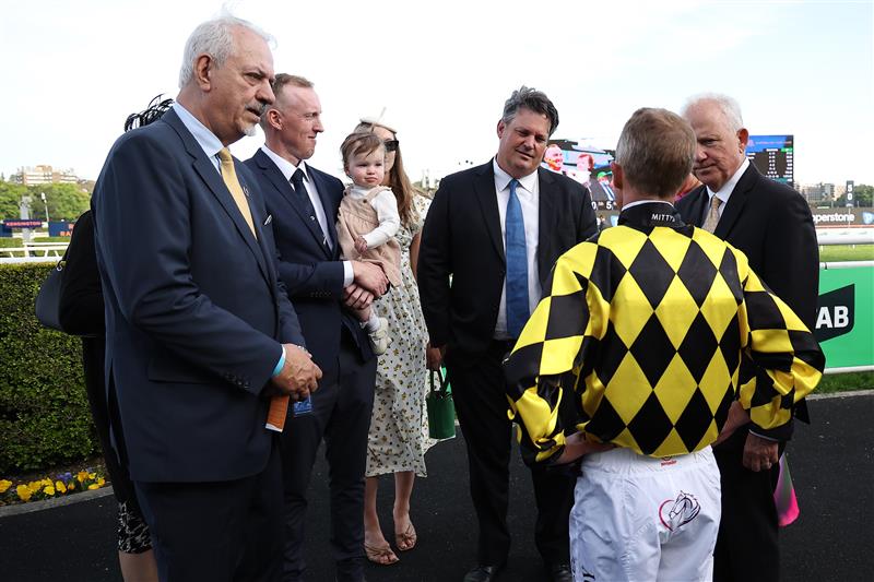 SYDNEY, AUSTRALIA - OCTOBER 04: Kerrin McEvoy riding Autumn Glow win Race 8 TAB Epsom Handicap  during Sydney Racing at Royal Randwick Racecourse on October 04, 2025 in Sydney, Australia. (Photo by Jeremy Ng/Getty Images)