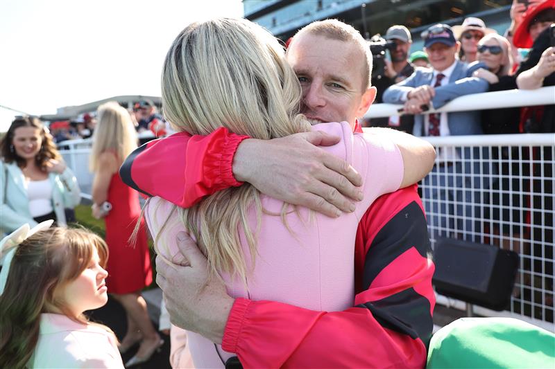 SYDNEY, AUSTRALIA - OCTOBER 04: Tommy Berry riding Apocalyptic  win Race 6 Darley Flight Stakes during Sydney Racing at Royal Randwick Racecourse on October 04, 2025 in Sydney, Australia. (Photo by Jeremy Ng/Getty Images)