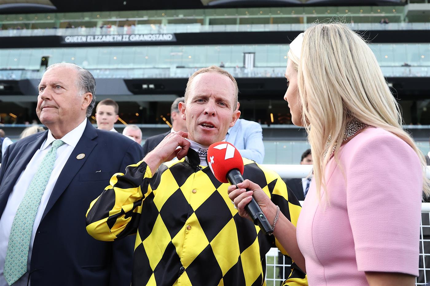 SYDNEY, AUSTRALIA - OCTOBER 04: Kerrin McEvoy riding Autumn Glow win Race 8 TAB Epsom Handicap  during Sydney Racing at Royal Randwick Racecourse on October 04, 2025 in Sydney, Australia. (Photo by Jeremy Ng/Getty Images)