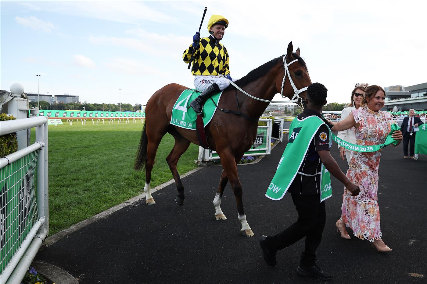 SYDNEY, AUSTRALIA - OCTOBER 04: Kerrin McEvoy riding Autumn Glow win Race 8 TAB Epsom Handicap  during Sydney Racing at Royal Randwick Racecourse on October 04, 2025 in Sydney, Australia. (Photo by Jeremy Ng/Getty Images)