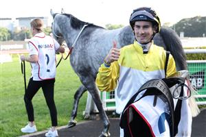 SYDNEY, AUSTRALIA - OCTOBER 04: Tyler Schiller riding Briasa 
 win Race 7 Precise Air Premiere Stakes during Sydney Racing at Royal Randwick Racecourse on October 04, 2025 in Sydney, Australia. (Photo by Jeremy Ng/Getty Images)