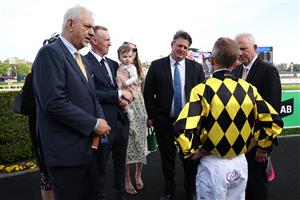 SYDNEY, AUSTRALIA - OCTOBER 04: Kerrin McEvoy riding Autumn Glow win Race 8 TAB Epsom Handicap  during Sydney Racing at Royal Randwick Racecourse on October 04, 2025 in Sydney, Australia. (Photo by Jeremy Ng/Getty Images)