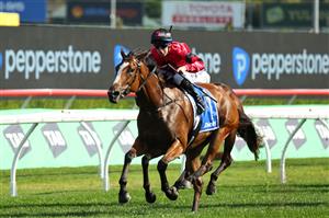 SYDNEY, AUSTRALIA - OCTOBER 04: Tommy Berry riding Apocalyptic  win Race 6 Darley Flight Stakes during Sydney Racing at Royal Randwick Racecourse on October 04, 2025 in Sydney, Australia. (Photo by Jeremy Ng/Getty Images)